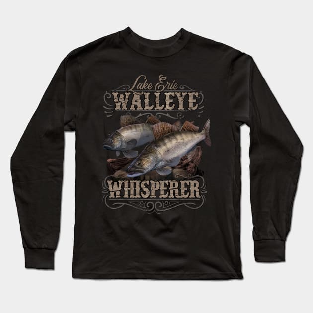 Lake Erie Walleye Whisperer Vintage Fishing Long Sleeve T-Shirt by MarkusShirts